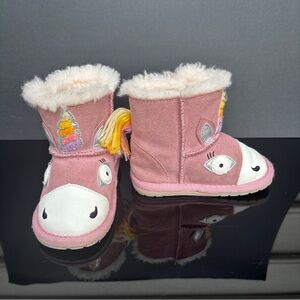 Emu Australia 100% Merino Wool Walker Pink Unicorn Booties Size 12-18 Months